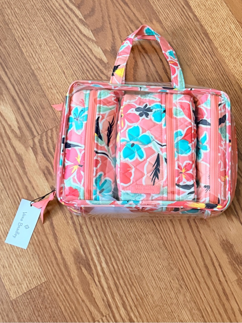 Vera Bradley 4pc Cosmetic Organizer - Rain Forest Lily Coral NWT